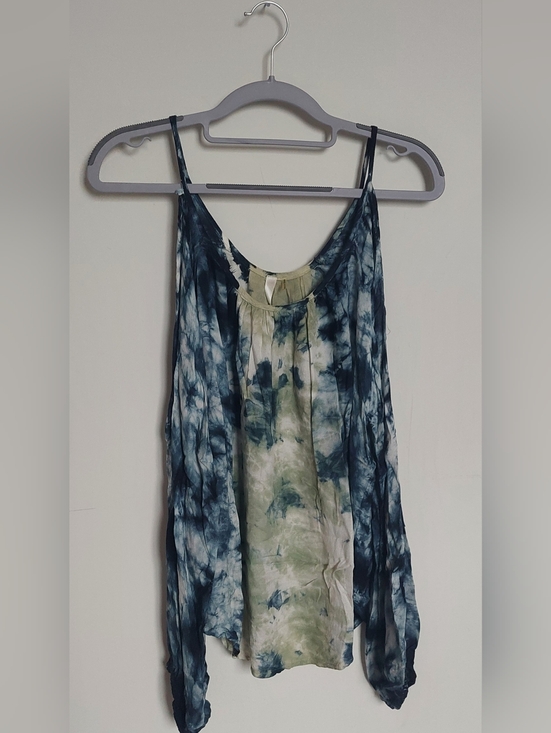 Elan Tops - Elan Tie-Dye Flowy Cold-Shoulder Cami Top - Blue & Green